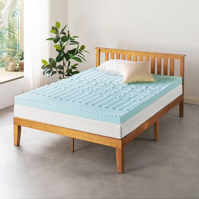 Mellow 4 Inch 5-Zone Memory Foam Mattress Topper, Cooling Gel Infusion, Dorm Essentials, Twin Blue