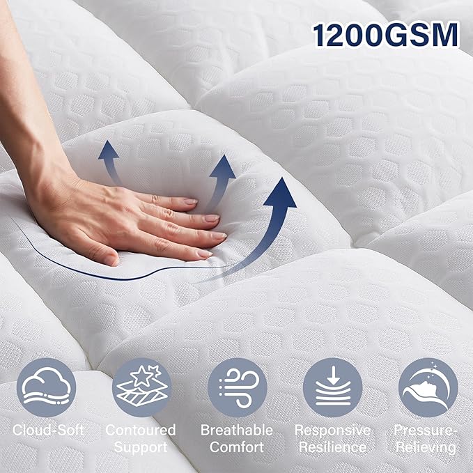 Anluoer Memory Foam Mattress Topper Queen for Back Pain,Down Alternative Pillow Top Mattress Topper,Thick Mattress Pad with 8-21" Deep Pocket, 60x80 Inches,White
