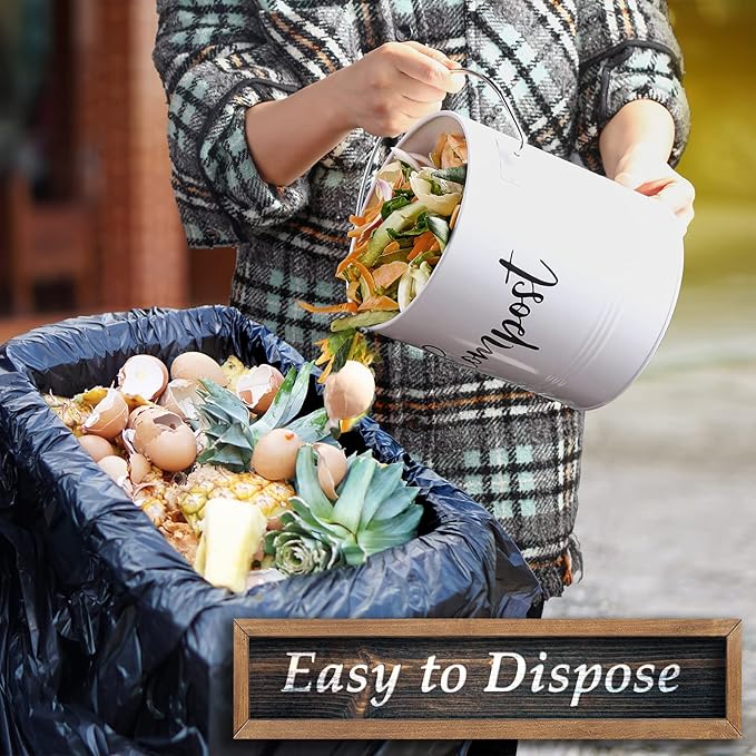 DAYYET Compost Bin Kitchen, 1.3 Gallon Farmhouse Kitchen Compost Bin Countertop, Indoor Countertop Compost Bucket with Lid and Charcoal Filters, White - Image 5