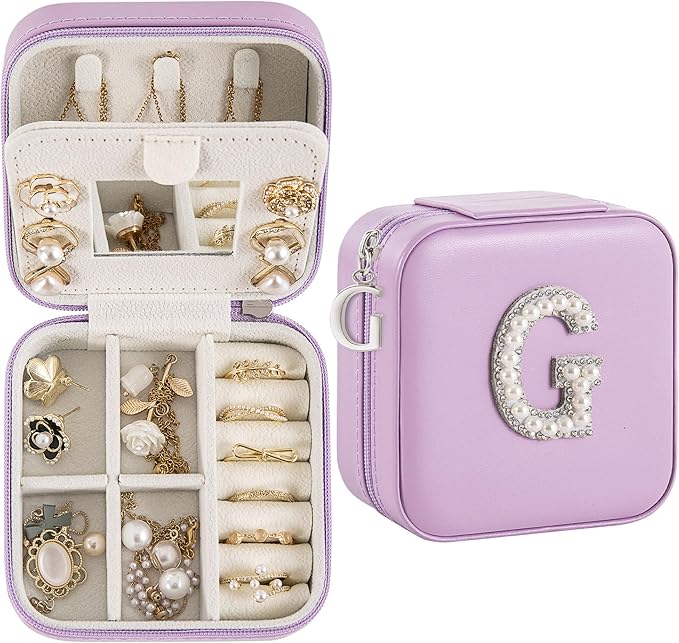 Travel Jewelry Case, Small Jewelry Box Organizer with Personalized Initials, Gifts for Girl Women, Wife Girlfriend Daughter Niece, Bridesmaid Gifts, Birthday by Unknown
