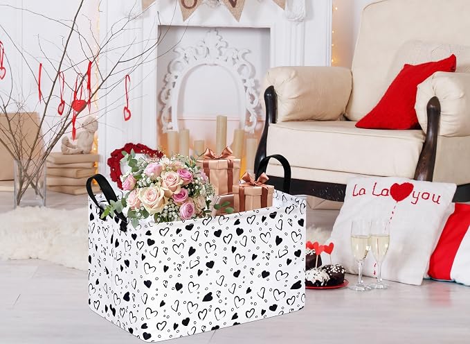 MAIZMZ Girls Empty Gift Basket Heart Print Storage Cube for Women, Closet Shelf Organizer Bins with Handles Nursery hamper Kids Toys Books Box Room Deco - Image 7