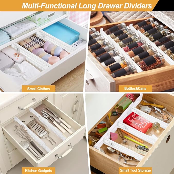 8 Pack Drawer Dividers for Clothes, 2.3" High 13"-21" Adjustable Drawer Dividers Expandable Dresser Drawer Organizer, Clear Drawer Separators for Clothes, Underwear, Cosmetic, Kitchen Utensils Storage - Image 7