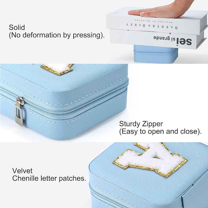 Parima Christmas Gifts List 2025 Ideas - Personalized Initial Travel Jewelry Case, 4 5 6 7 8 9 10 11 12 Year Old Girl Birthday Gifts Christmas Gifts for Daughter Granddaughter - Letter G, Sky Blue - Image 6