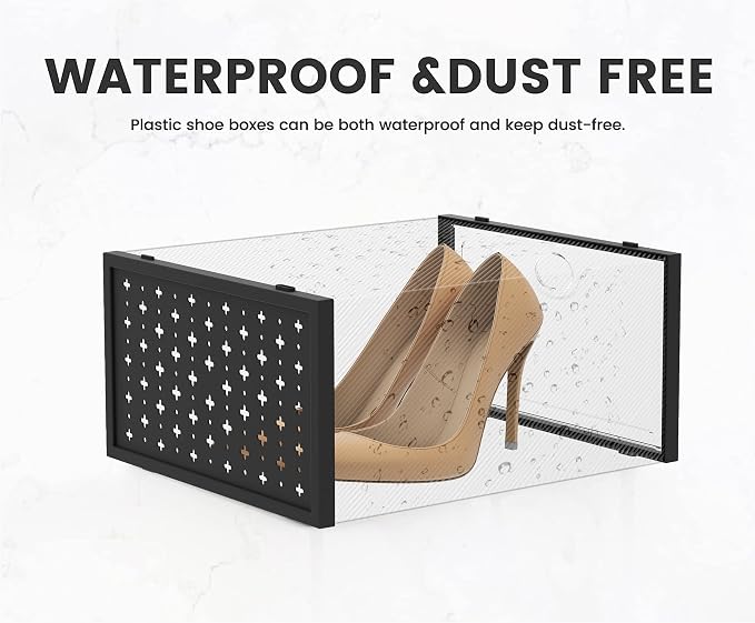 Pinkpum 12 Pack XXL Shoe Storage Box Fit for Size 14, Clear Plastic Stackable Shoe Organizer for Closet, Shoe Containers Sneaker Storage Clear and Black - Image 4