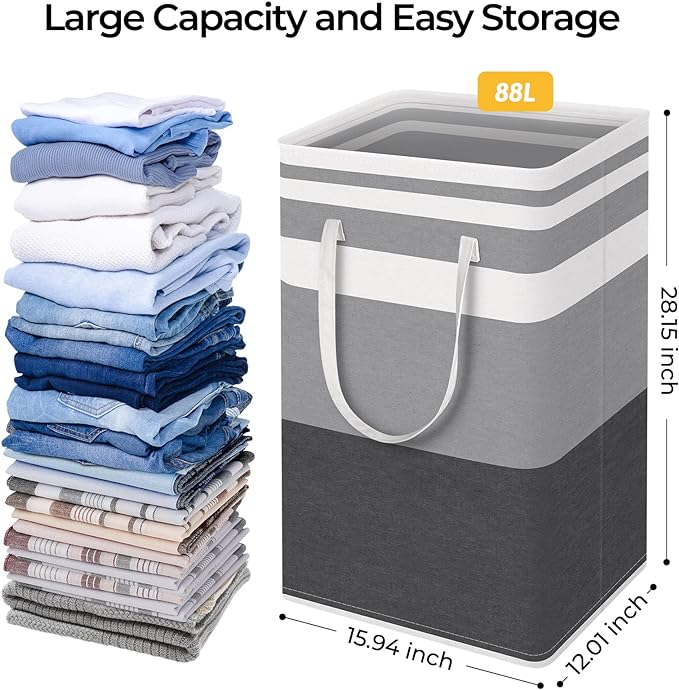 HomeHacks 4-Pack Large Laundry Basket, Waterproof, Freestanding Laundry Hamper, Collapsible Tall Clothes Hamper with Extended Handles for Clothes in the Dorm and Family-(Gradient Grey, 88L) - Image 4