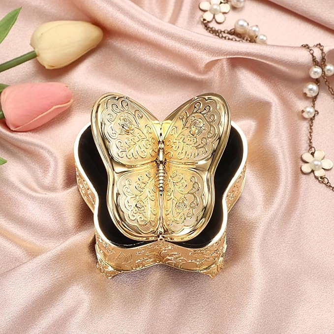 Hipiwe Decorative Jewelry Storage Box Gold Trinket Box for Necklace Ring Earrings Organizer Treasure Keepsake Holder for Women, Medium - Image 3