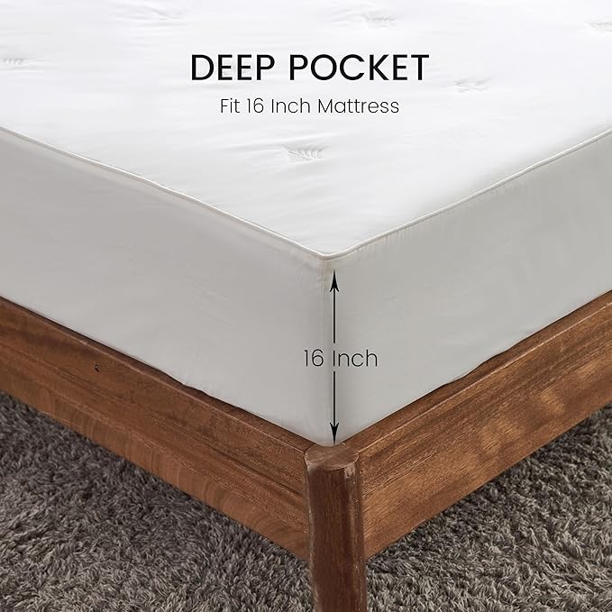 Simple&Opulence Cooling Quilted Mattress Pad – Fitted Sheet Mattress Protector Cover with Elastic Corners, Soft & Breathable, 16 Inch Deep Pocket (Cream Khaki,King)