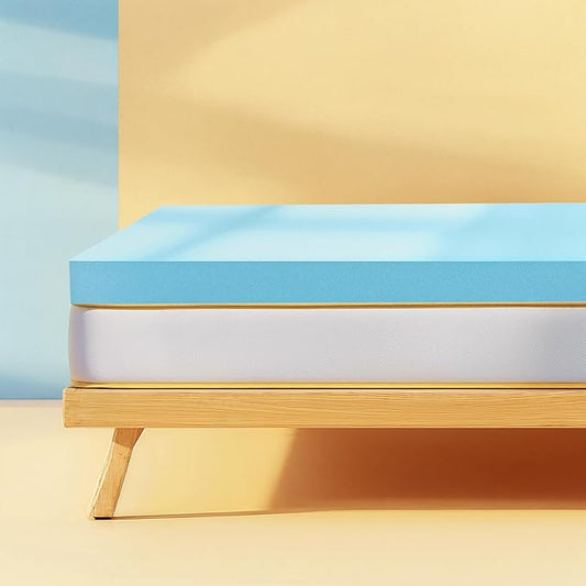 Subrtex 4 Inch Memory Foam Mattress Topper, Queen Mattress Pad, Ventilated Gel Infused Bed Foam Topper, CertiPUR-US Certified, Blue