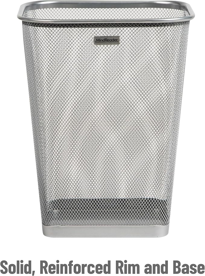 Mind Reader Mesh Trash Can, Square Wastebasket for Office or Home, 5 Gallon Capacity, Metal Mesh, Set of 2, Silver - Image 4