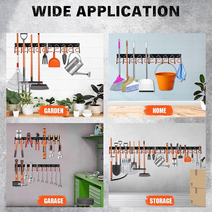 ELEAD 68'' All Metal Adjustable Garden Tool Organizer: Garage Tool Organizer Wall Mount with Orange Hooks, Garage Organizers and Storage, Tool Hangers for Shed - Image 7