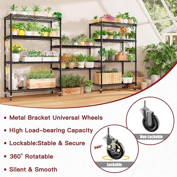 PrimeZone 74''H Wire Shelving 1250lbs 5 Tier Storage Shelves with Wheels NSF Certified Heavy Duty Steel Metal Shelf Adjustable Rolling Rack Kitchen Garage Closet Pantry 4pcs 74''HX36''WX14''D 4pcs - Image 6