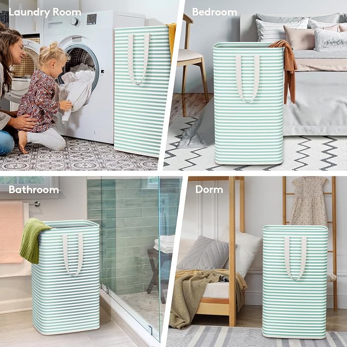 Lifewit 2 Pack Laundry Hamper Large Collapsible Laundry Baskets, Freestanding Waterproof Clothes Hamper with Easy Carry Handles in Laundry Room Bedroom Bathroom College Dorm, Sage Green, 2 x 80L - Image 6