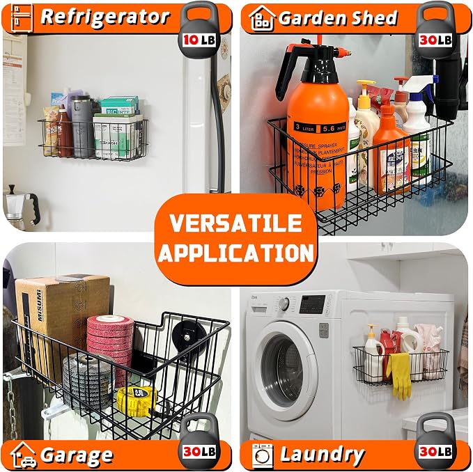 ULIBERMAGNET Magnetic Baskets, Large Capacity Metal Wire Mesh Basket Holder Organizer for Sundry Tool Storage, Magnetic Shelf for Garage, Laundry, Kitchen, Workshop, Cabinet(2 Pack) - Image 3