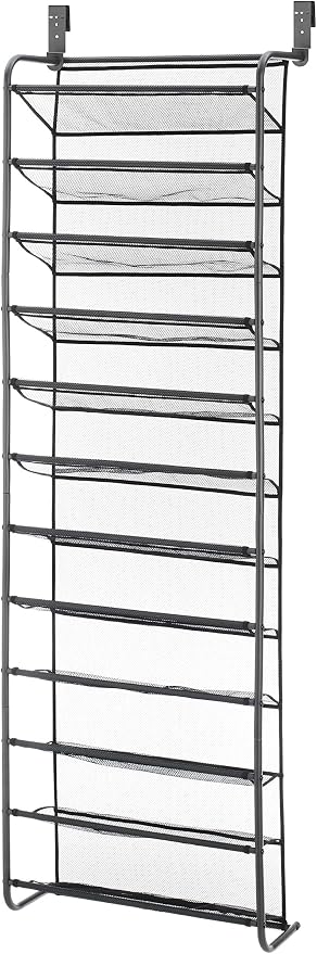 Whitmor 36 Pair Over the Door Shoe Organizer, 12 Tier Hanging Shoe Organizer, Heavy Duty Metal & Mesh Shoe Holder, Hanging Shoe Rack for Closet Storage, 69"L x 21.7"W x 7.5"H, Gunmetal Gray - Image 2