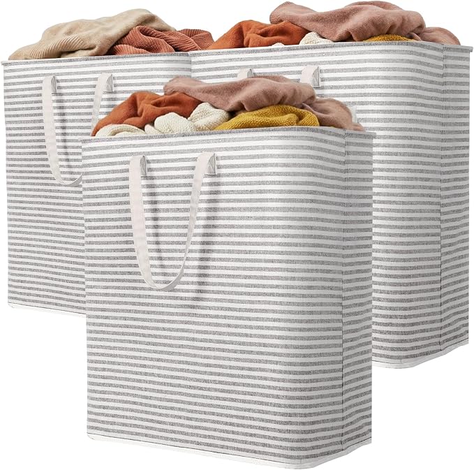 Lifewit 3 Pack Laundry Basket 100L Each, Collapsible Clothes Hamper with Reinforced Handles, Freestanding Waterproof Design for Bedroom and Laundry Room, Grey 300L Total by Lifewit