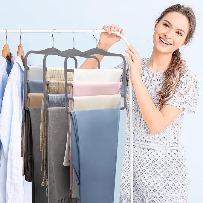 Closet Organizers and Storage,Pants Hangers Space Saving,Velvet Hanger for Organization and Storage,Dorm Room Essentials for College Students Girls,Home Organization Scarf Jeans Hangers-2 Pack - Image 5