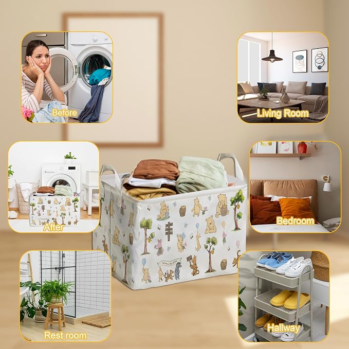Winnie Storage Nursery Basket,Large squarecanvas Laundry Hamper WithWinnie baby Stuff A Waterproof PECoating, Foldable, Bathroom and Bedroom SetClothes ,Toys Bin, Baby Nursery HamperDecor - Image 4