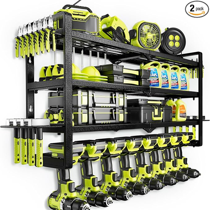 Hipidian Fathers Day Best Gifts for Daddy, Heavy Duty Power Tool Organizer Wall Mount- 400lb Capacity 4-Tier Storage Rack with 8 Drill Holders for Garage Tools, Birthday Gifts for Men Dad Husband by HipidianPowerToolOrganizer