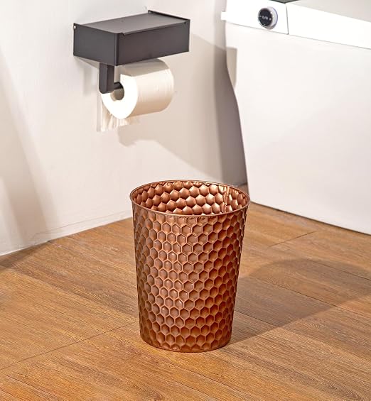 Venalys Small Metal Trash Can Wastebasket, Decorative Honeycomb Garbage Can Waste Basket, Modern Farmhouse Round Trash Bin for Bathroom, Bedroom, Kitchen and Office (Copper) - Image 3
