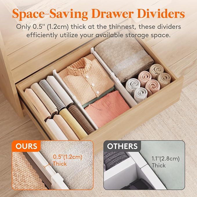 Lifewit 8" Tall 6 Pack Drawer Dividers, 35-56.5cm/13.8-22.2" Expandable Drawer Divider for Clothes, Adjustable Dresser Drawer Organizers, Drawers Separators for Dresser/Bathroom/Closet/Kitchen White - Image 6
