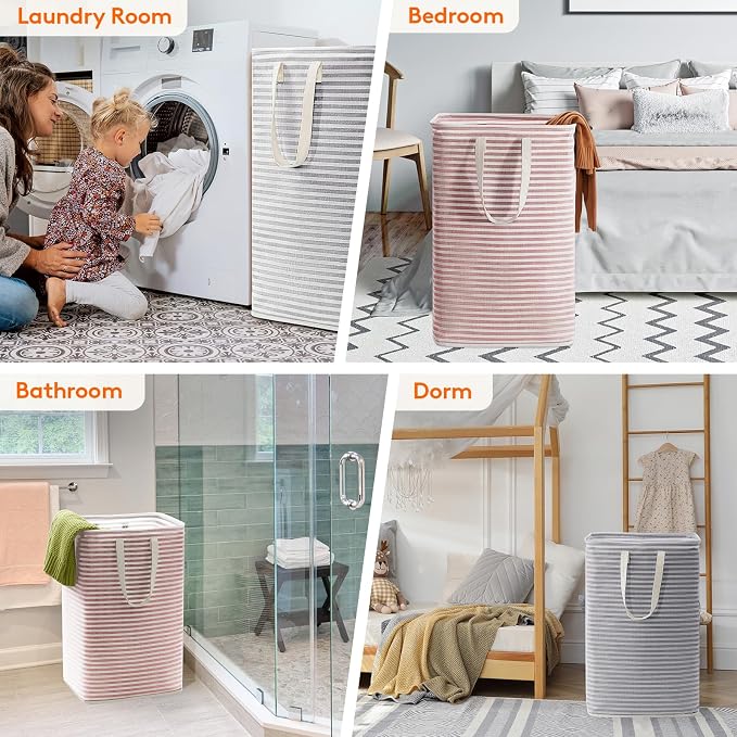 Lifewit 2 Pack Laundry Basket 85L Each, Collapsible Clothes Hamper with Reinforced Handles, Freestanding Waterproof Design for Bedroom and Laundry Room, Grey&Pink 170L Total - Image 7