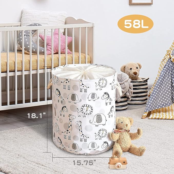 INough Kids Laundry Basket Extra Large Baby Hamper for Nursery, 58L Kids Baskets for Nursery Stuffed Animal Storage Basket, Canvas Clothes Hamper Toy Basket for Boys Foldable Laundry Hampers (Giraffe) - Image 5