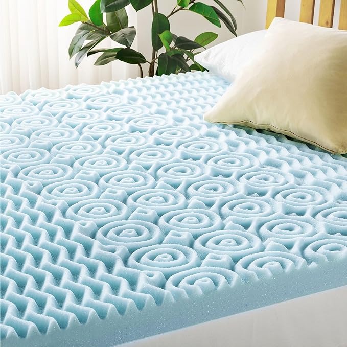 Mellow 4 Inch 5-Zone Memory Foam Mattress Topper, Cooling Gel Infusion, Dorm Essentials, Twin Blue