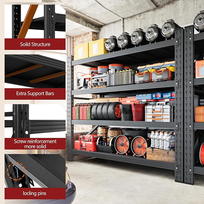 RAVIGIN 5000LBS Storage Shelves,60" W Garage Shelving Heavy Duty Metal Adjustable Garage Shelves, Shelving Units Industrial Shelving for Warehouse,60" W x 24" D x 70" H,Black - Image 6