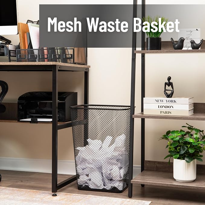 Mind Reader 10 Gallon Executive Waste Paper Bins, Solid Bottom, Non Slip Pads, Office and Home, Metal Mesh, Set of 2, Black - Image 2