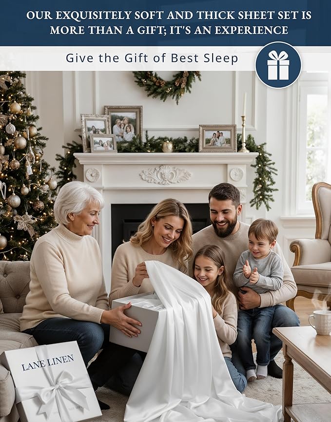 LANE LINEN 100% Egyptian Cotton Full Size Bed Sheets, Soft & Comfy Luxury Hotel Style Thick Full Size Sheets, Fully Elasticized Reinforsed Seams No Pill Natural Cooling - White Sheets