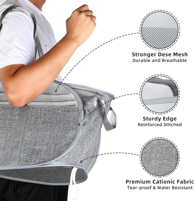 100L Collapsible Laundry Baskets, Tear Proof Pop Up Laundry Hamper with Dual Handles, Large Foldable Laundry Basket, Easy to Carry Laundry Hamper for Home, Laundry Room, Bedroom, Dorm, Travel Grey - Image 6