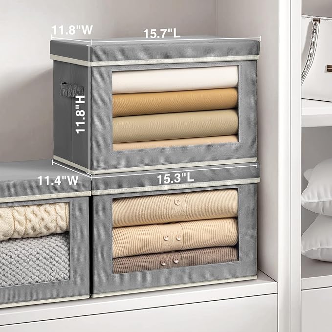 Homsorout Stackable Storage Bins with Lids - Large Decorative Basket with Lids, Fabric Foldable Closet Organizer Bins, Shelf Organizer for Living Room, Dorm, 5 Pack, Grey - Image 6