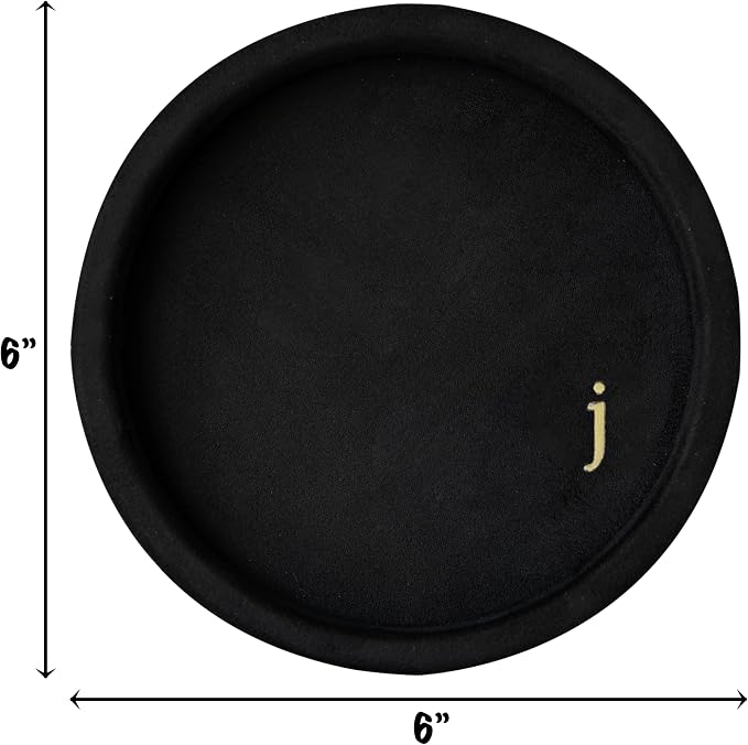 COLLECTIVE HOME - Velvet Jewelry Tray, 6" Monogrammed Jewelry Dish, Smooth Velour Display Dish for Rings, Earrings, Necklaces, Makeup, Personalized Gifts for Women (Black-j) - Image 2