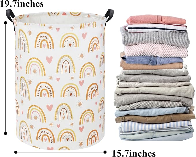 HIYAGON Rainbow Baby Laundry Basket Baby Hamper for Nursery Girl Kids Hamper Cute Kids Toys Storage Bin Organizer Rainbow Room Decor for Home(Star Rainbow) - Image 6