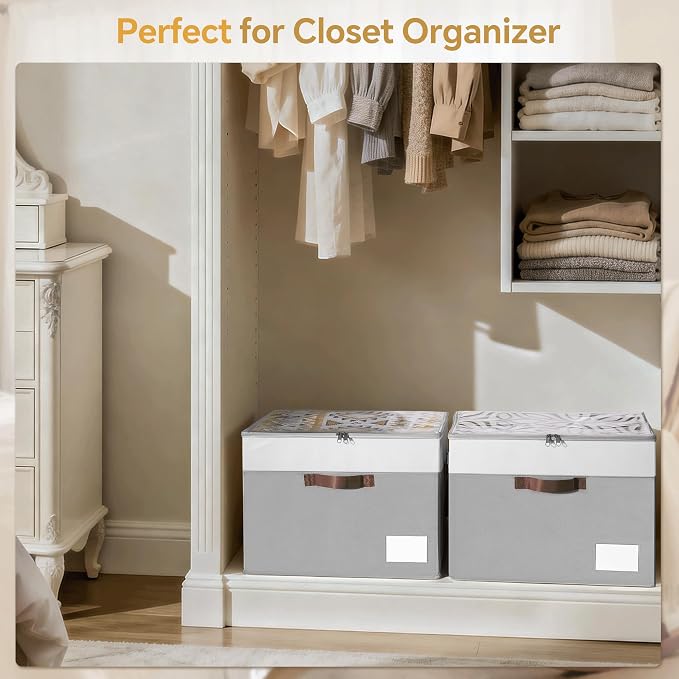 Criusia Shoe Organizer for Closet, 2 Pack Foldable Shoe Storage Organizer Box Bin with Adjustable Dividers and Clear Cover, Closet Shoe Storage for Sneakers Sandals Boots, Fit 16-32 Pairs, Gray - Image 6