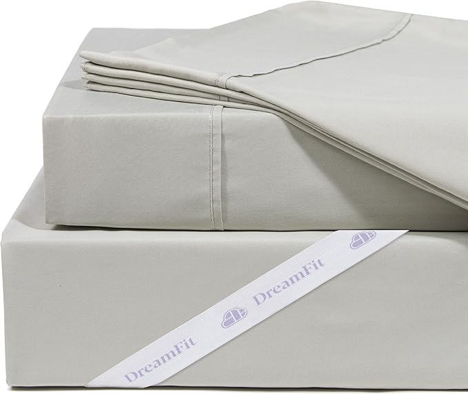 DreamFit DreamCool 100% Pima Cotton Sheets with Elastic Corner Straps, 20 Inch Crafted in USA Luxury Split King Sheets Set in Sage