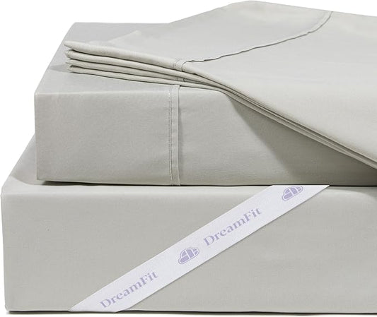 DreamFit DreamCool 100% Pima Cotton Sheets with Elastic Corner Straps, 20 Inch Crafted in USA Luxury Split King Sheets Set in Sage