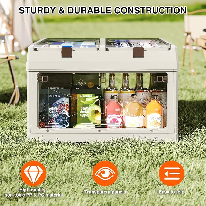 Closet Organizer and Storage Box, Large Essential Collapsible Plastic Car Trunk Container with Clear Lids and Doors, Open Front Multifunctional Stackable Bin for Bedroom, Dorm Room, Craft 80 L - Image 4