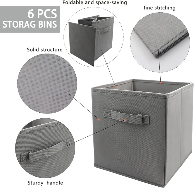 EBIGIC storage bins collapsible storage bins,cube storage organizer (Pack of 6) 9*7.5*7.5inch,For home and office Collapsible Closet Shelf Organizers, Drawer Organizers (Grey) - Image 3