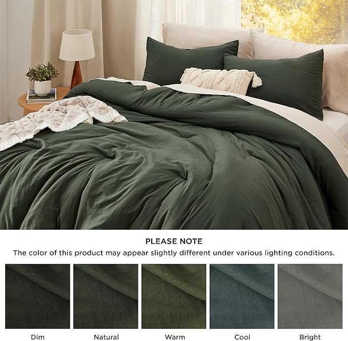 Bedsure California King Comforter Set, Dark Green Soft Prewashed Bedding for All Seasons, 3 Pieces GentleSoft™ Bed Set, 1 Lightweight Comforter (104"x96") and 2 Pillowcases (20"x36")