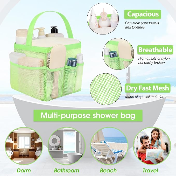 Attmu Mesh Shower Caddy Portable for College Dorm Room Camping Essentials, Shower Caddy Dorm with 9-Pockets, Large Capacity Hanging Basket Bathroom Bag for Toiletry, Swimming, Gym, Camp, Beach - Image 3