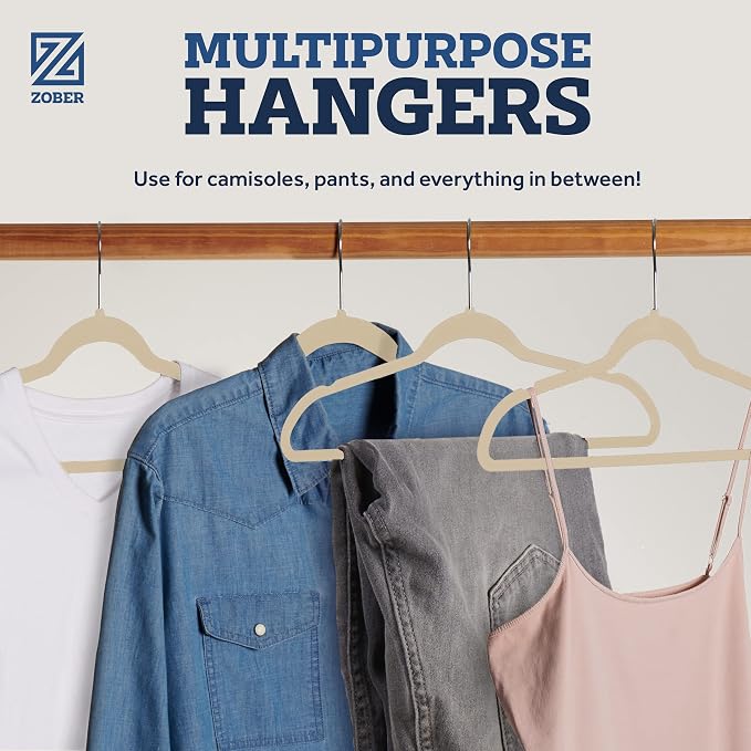 Zober Velvet Hangers 50 Pack - Ivory for Coats, Pants & Dress Clothes - Non Slip w/ 360 Degree Swivel, Holds up to 10 lbs - Strong Felt Hangers for Clothing - Image 5