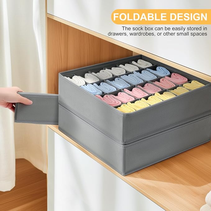 Joyoldelf Sock Organizer Drawer Organizer - Underwear Organizer, 24 Cell Collapsible Closet Organizers and Storage Sock Holders Organizers for Storing Socks, Ties, Belts 6 Pack - Image 6