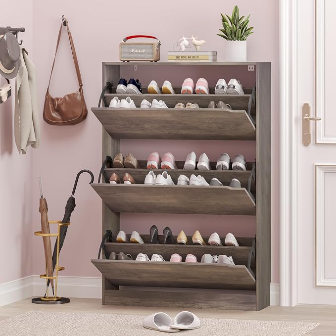 BORNOON Shoe Cabinet with 3 Flip Drawers, Hidden Wood Shoe Cabinet,Freestanding Shoe Storage Cabinet for Entryway Hallway - Image 7