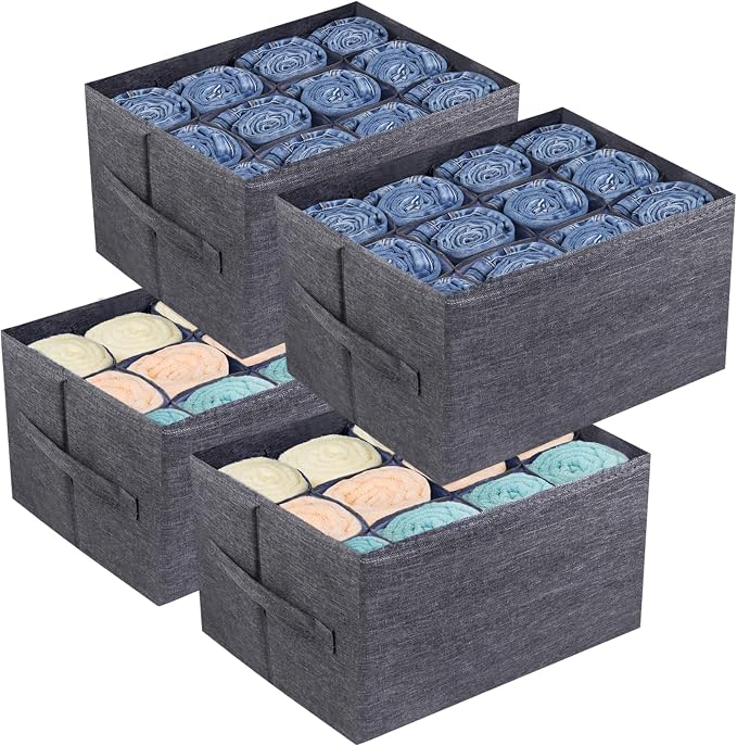 EASEVE 4Pcs Closet Organizers and Storage Bins for Clothes - 12 Cell Drawers Organizer Grid Storage Box for Jeans Pants Sweater T-shirts, Wardrobe Shelf Dividers Closets Organization by EASEVE