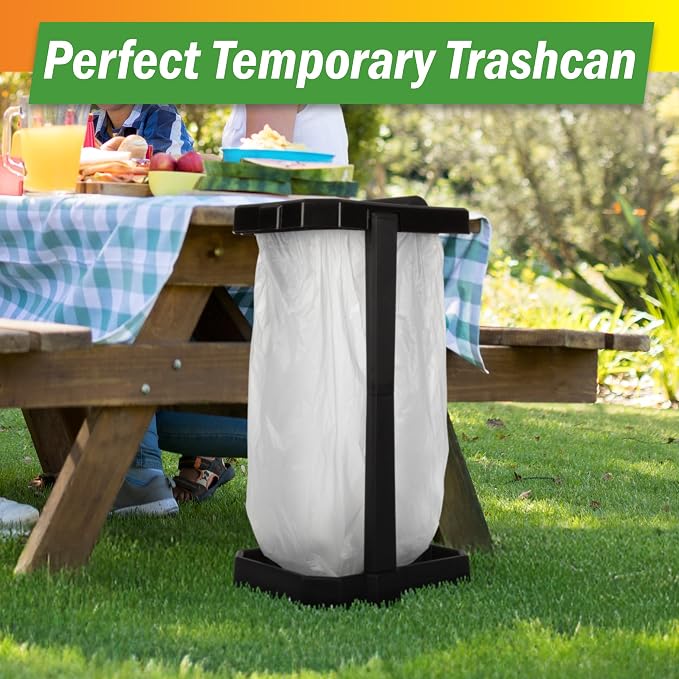Wakeman Heavy Duty Black Trash Bag Portable Trash Bag Holder Stand with 7 Bags - Collapsible Trash Can Camping, RV, Kitchen, or Tailgate Party Garbage Bag Holder - Image 5
