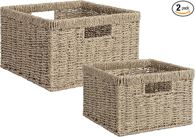 StorageWorks Wicker Storage Baskets, Handwoven Seagrass Basket for Organizing, Decorative Wicker Baskets with Built-in Handles, Set of 2 by StorageWorks