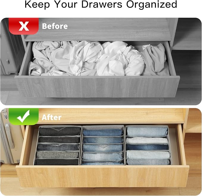 Qozary Pants Jeans Organizer for Closet, 4 Pack Drawer Organizers for Clothing, 5 Grids Wardrobe Clothes Storage for Deep Drawer, T-Shirts, Legging, Short - Image 2