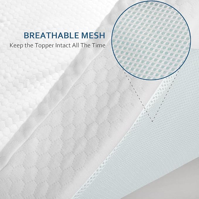 Twin XL Mattress Topper Cover 3-4 Inch, Removable Viscose Made From Bamboo Zippered Cover for Latex Topper, Extra Long Protector With Straps