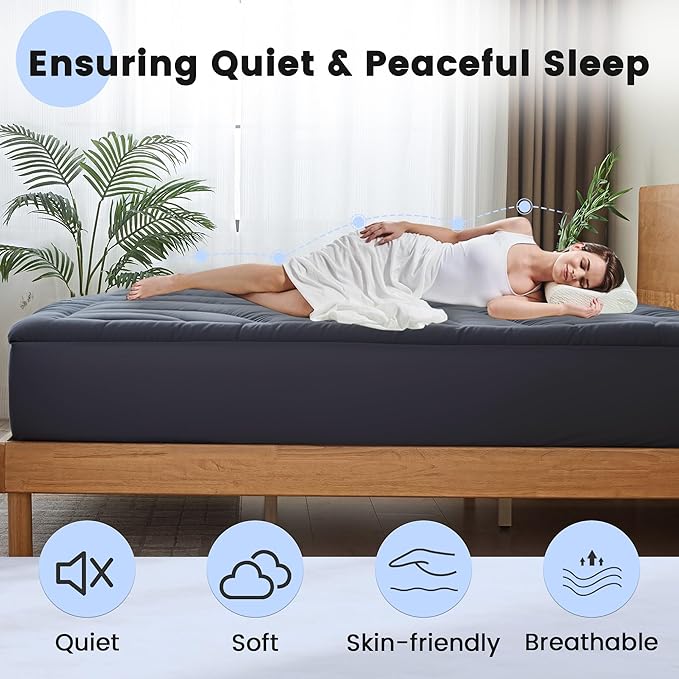 Waterproof Mattress Pad California King, Quilted Fitted Cal King Mattress Topper, Five-Layers Noiseless Mattress Protector Cover with 8"-21" Deep Pocket, Machine Washable, Grey, 72x84